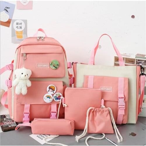 5Pcs Set Harajuku Women Laptop Backpack Oxford School Bags For Teen Girls Kawaii College Large Capacity Student Rucksack 2021