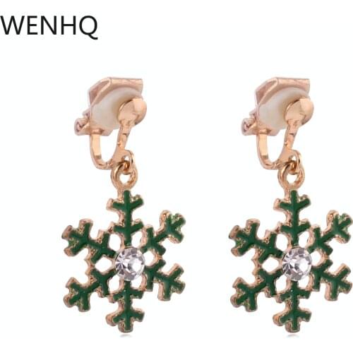 WENHQ New Arrival Snowflake Shape Clip on Earrings for Women Girl Fashion Christmas Jewelry Needn't Ear Hole Earrings Wholesale