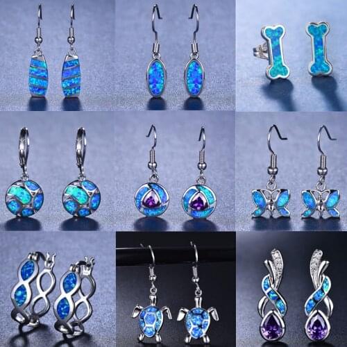 I & FDLK New Boho Big Round Drop Earrings Blue Opal Earrings Zircon Inlay Women Bride Cute Wedding Long Dangle Earrings
