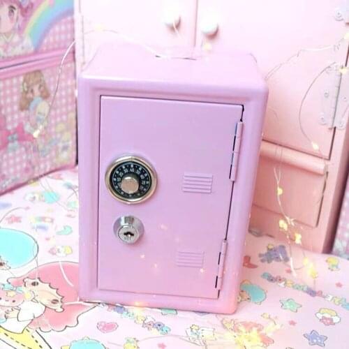 Ins Safe Box Pink Decorative Savings Box Piggy Bank Metal Iron Mini Dormitory Storage Cabinet Money Box Kawaii Girl Gift
