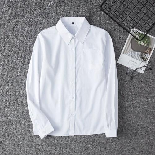 Spring Autumn Japanese School Girls Jk Uniform Shirt Plus Size 3XL Long Sleeve Single-breasted Solid White Shirt School Uniform