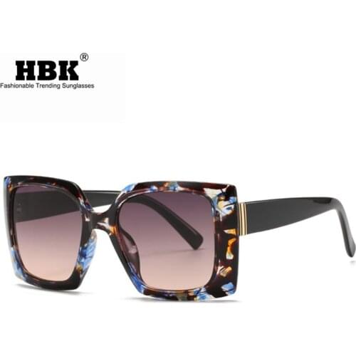HBK Vintage Floral Sunglasses For Women 2021 New Gradient Pink Black Sun Glasses Female UV400 Flat Men Shades Big Frame