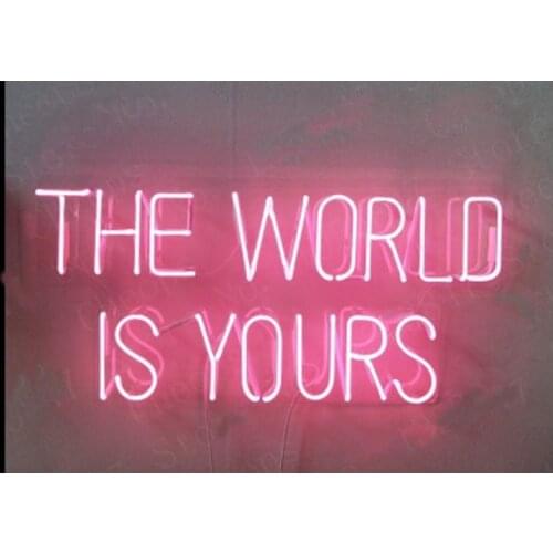 The World Is Yours Pink Christmas Gift Neon Signs Real Glass Tube Beer Bar Pub Bedroom Wall Home room Girl room Party Decor 14x7