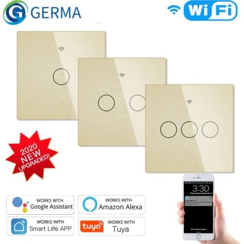 NEW Upgraded WiFi Smart RF433 Touch Switch 2/3 Way Smart Life/Tuya App Control,Alexa Google Home Voice Control 1/2/3 Gang Gold