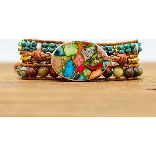 New Vintage Leather Bracelets Natural Stone 3 Strands Wrap Bracelets Woven Multilayer Boho Bracelet Handmade Jewelry Dropship