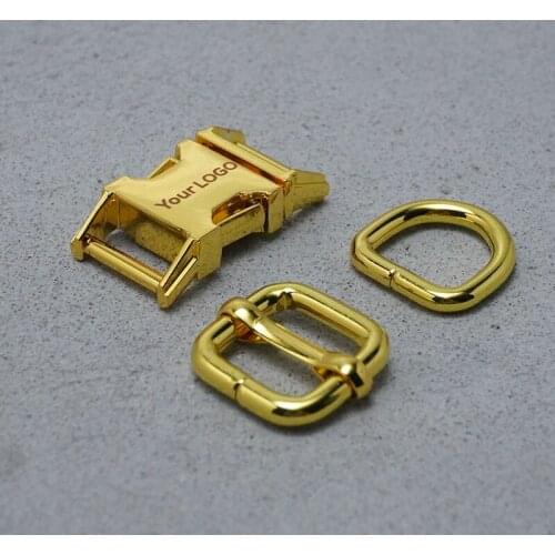 Yellow Gold Engraving Buckle (Metal Buckle+ Adjust Buckle+ D Ring / set) For Backpack Webbing Dog Collar DIY 15mm Accessory