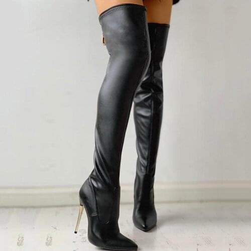 Womens Thigh High Over Knee Boots Stretch Pointed Toe High Heels Zip Shoes Clubs Plus Size Black New 2021