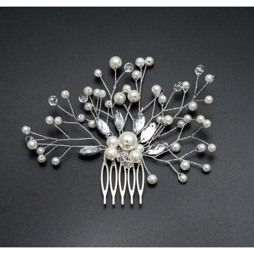 Women Pearl Hair Combs Wedding Hair Accessories Hair Pin Rhinestone Tiara Bridal Clips Crystal Crown Bride Hair Jewelry