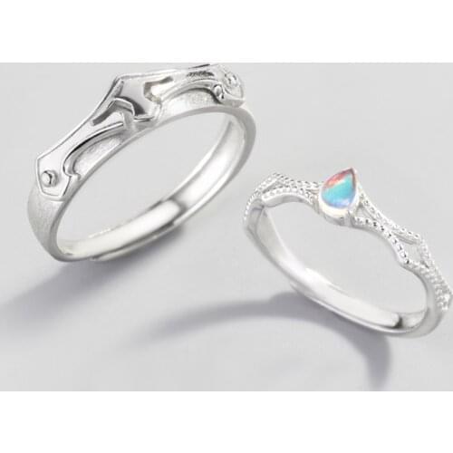 925 Sterling Silver Princess Knight Hero Couple Rings for Women Wedding Jewelry Girlfriend Engagement Moonstone Open Ring Set