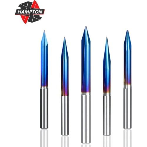 1pc 3.175mm Shank 2 Flute Straight Milling Cutter 0.1-0.5mm Nano Blue Coated V Shape Bit 20/30/45/60/90 Degree CNC Engraving Bit