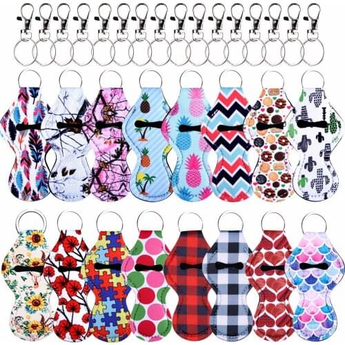 16pcs Neoprene Chapstick Holders Lipstick Cases Cover Portable Balm Holders With Wristlet Lanyards Keychain Party Gifts