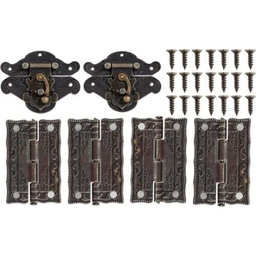 2PCS Retro Hasps Latch Decorative Wood Jewelry Latch Box with 4 Hinges and 28 Screws