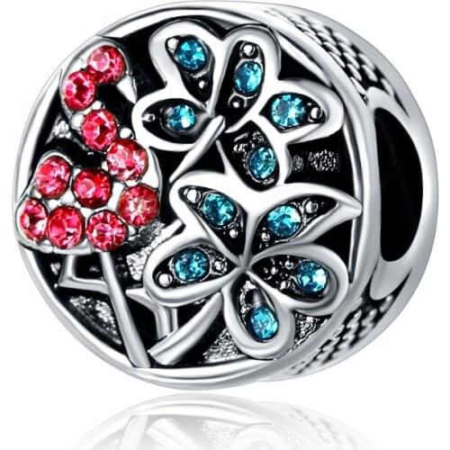 5PCS Sliver Color Charm Pink/Blue Crystal Flamingo Dragonfly Bracelet Accessories Bead Fit Bracelets&Bangles DIY Jewelry