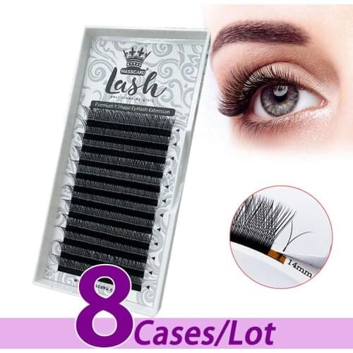 8pcs/lot New style Y lash extension profesional private label custom colored box korean PBT 8-15mm Y Shape eyelash extension