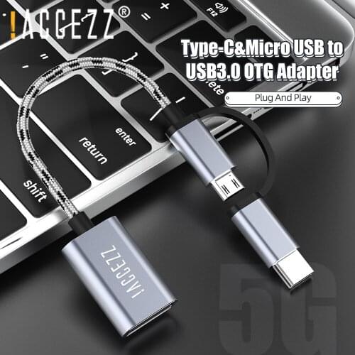 !ACCEZZ 2 in 1 USB 3.0 OTG Adapter Cable USB-C Data Transfer Nylon Braid Micro USB Data Sync For Samsung MacBook Type C OTG