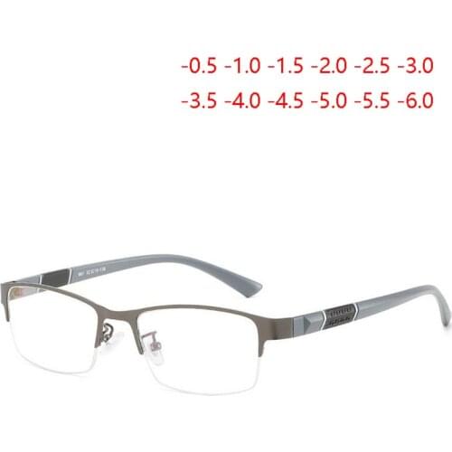Business Metal Half Frame Finished Myopia Glasses Male Ultra-light Square TR90 Nearsighted Glasses Men -0.5 -1.0 -1.5 To -6.0