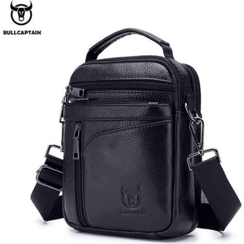 BULLCAPTAIN Men Genuine Leather Small Shoulder Messenger Bags Cross Body Mobile Phone Pocket Hand Bag Purse Brand Leather Bags