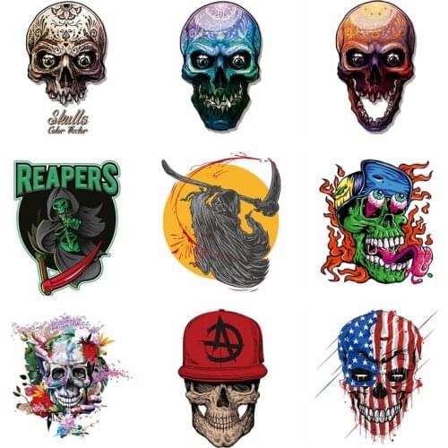 Colorful Cool Skull Patches Punk Skull Patches For T-shirt Decor A-level Washable Iron On Heat Transfer Thermal Patch