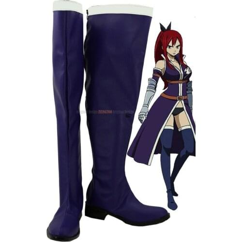 Erza Scarlet Shoes Cosplay Fairy Tail Erza Scarlet Cosplay Boots Blue Shoes Custom Made