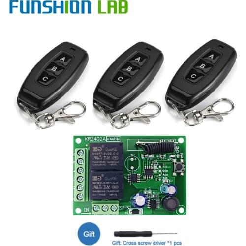 FUNSHION RF 433Mhz Universal Remote Control DC 6V 12V 24V 2CH Relay Module Receiver controllor Switch for motor lamp LED door