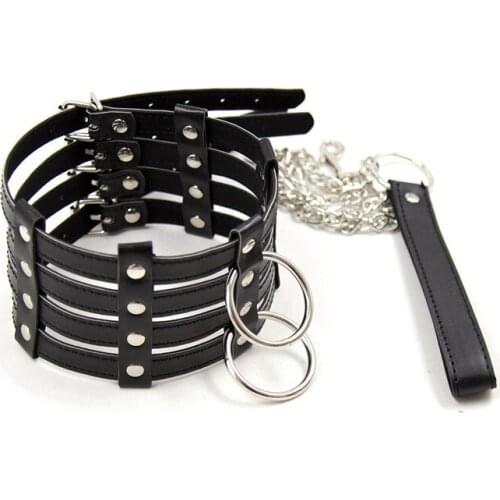 PU Leather BDSM Neck Collar Erotic Collar With Chain Leash Fetish Bondage Slave Restraint Adult Game Sex Toys For Couples