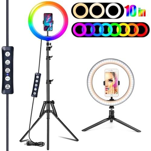 RGB LED Ring Lights With Tripod Phone Holder Selfie RingLights Camera Studio Video Lights 55 110 160 CM for TikTok Youtuber Live