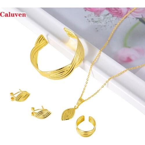 Dubai Arabic Jewelry sets For Baby Gold Color Girls African Bangles Ethiopian Kids Rings Earrings Sets Birthday Jewelry