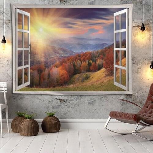 Forest Scenery Outside The Window Wall Hanging Tapestry Home Party Decorative Tapestries Photo Background Wall Tapestry
