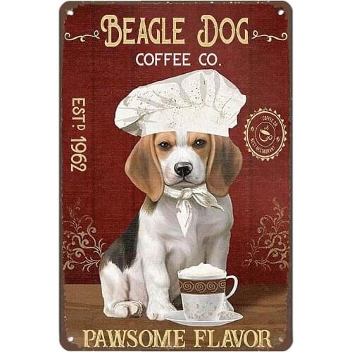 Beagle Dog Coffee Co Metal Tin Retro Sign Country Home Decor for Home, Living Room, Kitchen,Bathroom Decoration 8X12Inch