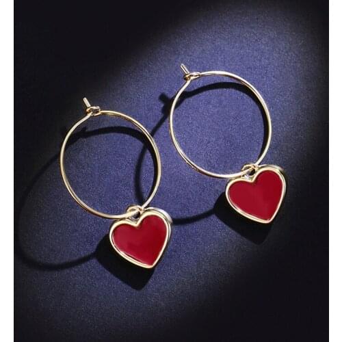 Fashion Charm Enamel Heart Drop Earrings Hollow Circle Golden Cute Personality Jewelry For Women Wedding Valentines Day Gifts