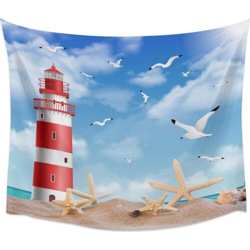 Sea Beach Lighthouse Starfish Seagull Tapestry Wall Hanging Living Room Decor Dorm Bedroom Bedside Backdrop Cloth
