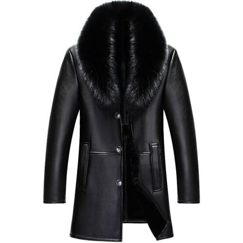 Fox Fur Collar Leather Jacket Men Clothing Wool Liner Tops Winter Mens Sheepskin Coat Plus Size 4xl Chaqueta Hombre ZT5011