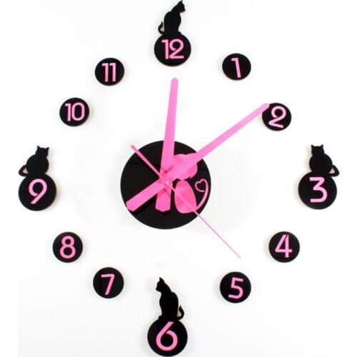 2019 Cute Cat New Clock Watch Wall Clocks Horloge 3d Diy Acrylic Mirror Stickers Home Decoration Living Room Quartz Needle