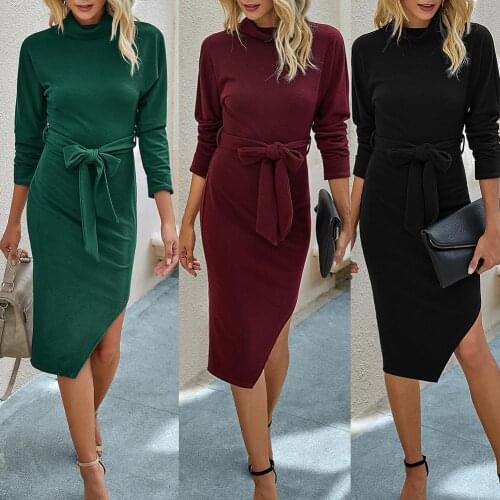 New Fashion Women Streetwear Sexy Slim Long Sleeve Irregular Solid Color Bandage Bodycon Party Dress