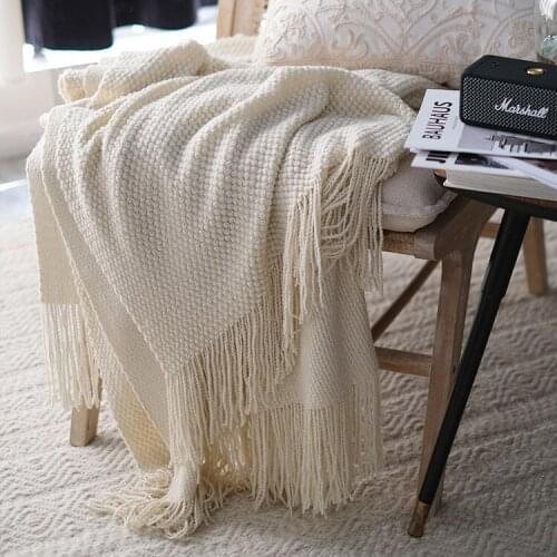 Thread Blanket With Tassel Beige Grey Coffee Throw Blanket for Bed Sofa Home Textile Fashion Cape 127x170cm Knitted Blanket