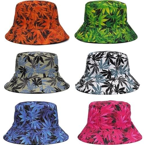 Bucket Hat Maple Leaf Print Panama Mens Hat Double-Sided Printed Beach Headwear Women Fishermans Hat Harajuku Cap Summer Hat