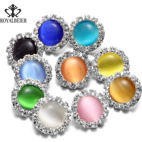 RoyalBeier 10pcs/lot Multi Color Rhinestone Opal Flower Metal Charms 18mm Snap Button For 20mm Snap Bracelet Snap Jewelry KZ0576