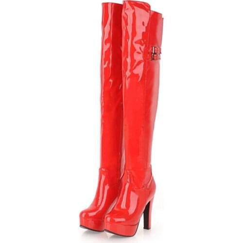 Sexy Winter Over the Knee Boots Women Platform High Heels Womens High Boots Leather Black Red White Long Boots Shoes Big Size