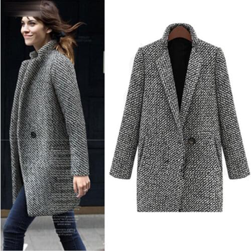 Elegant Spring Autumn Women Blazer Coat Causal Long Sleeve Tweed Coat Fashion Long Office Work Ladies Pocket Women Suit Blazer