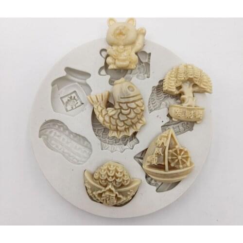 Minsunbak Goldfish Bear Silicone Mold Sail Gold Ingot Peanut Shape Chocolate Baking Tool Gumpeast Sugar Craft Tools
