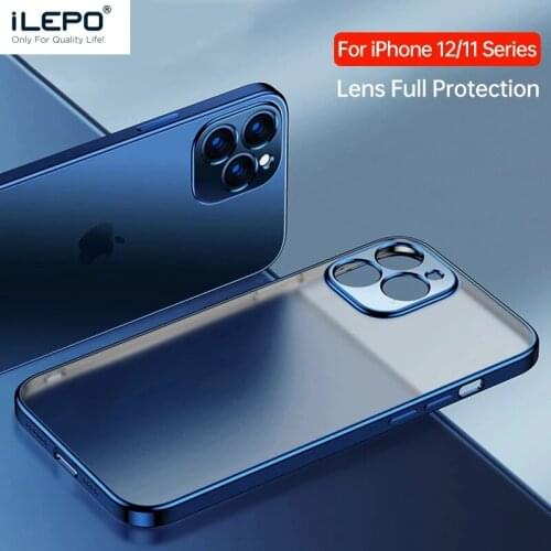 ILEPO Lens Full Protection Phone Case For iPhone 12 Pro Max 12 Mini Plating Silicone Soft TPU Case Back Cover Coque Shell