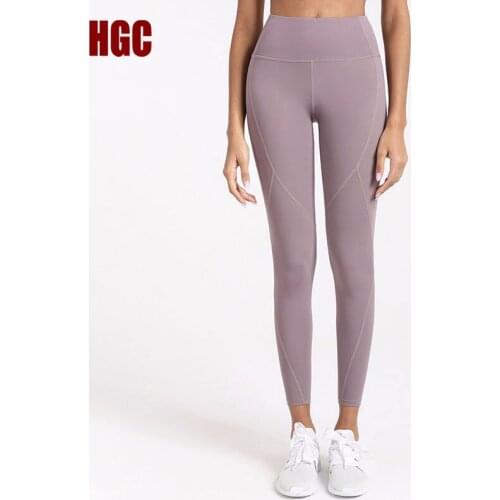 HGC Sport Leggings Women High Waist Training Solid Yoga Pants Winter Pocket Autumn Fitness Tights Gym Workout Running Capris