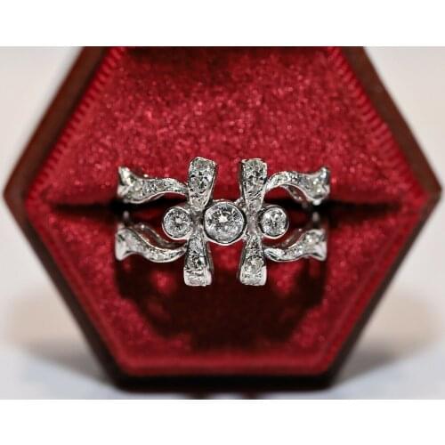 OLD VINTAGE ART DECO 18K GOLD NATURAL DIAMOND DECORATED PRETTY STRONG RING