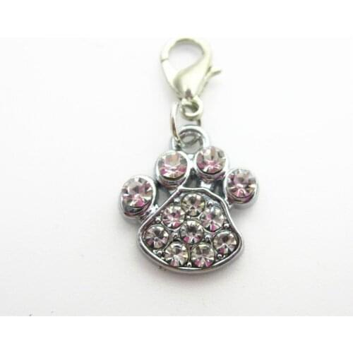 Hot selling 20pcs/lot crystal dog paw dangle charms lobster clasp charms for glass floating lockets hanging charms