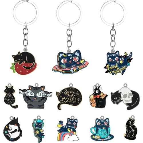 TAFREE Cat Cartoon Shape Personality Keychain Jewelry Epoxy Backpack School Bag Resin Keychain Fashion Pendant