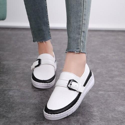 Mixed Colors Platform Shoes Woman Leather Moccasins Buckle Strap Espadrilles Loafers Women Thick Bottomed Flats Students Shoes