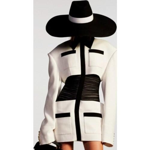 2021 Spring autumn hit color fashion catwalk Corset dress women wide shoulders black white patchwork pencildress