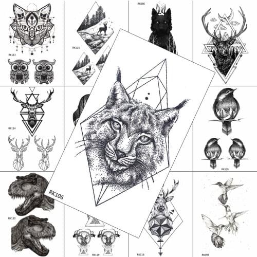 Dot Pattern Lion Temporary Tattoos Sticker Waterproof Tattoo Black Geometric Fake Body Art Drawing For Men Tatoos Paper