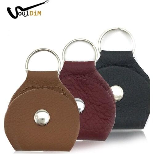 High Quality Guitar Pick Holder Genuine Leather Guitarra Plectrum Case Bag with Keychain Guitar Accessories Storage Box