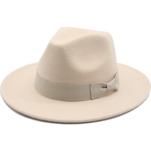 Winter women hats wide brim solid color ribbon band bowknot fedora hat felted formal dress wedding church autumn new women hats